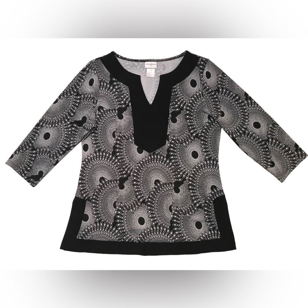 Jaclyn Smith Women Blouse White & Black Circular pattern 3/4 Sleeve Large